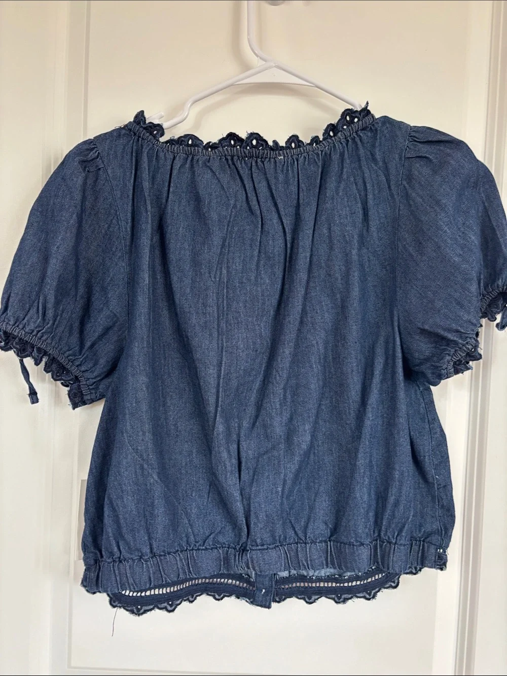 Free People Indigo Embroidered Button-Front Peasant Top